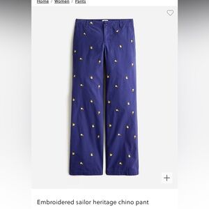 J. Crew New with tags Embroidered sailor heritage chino pant